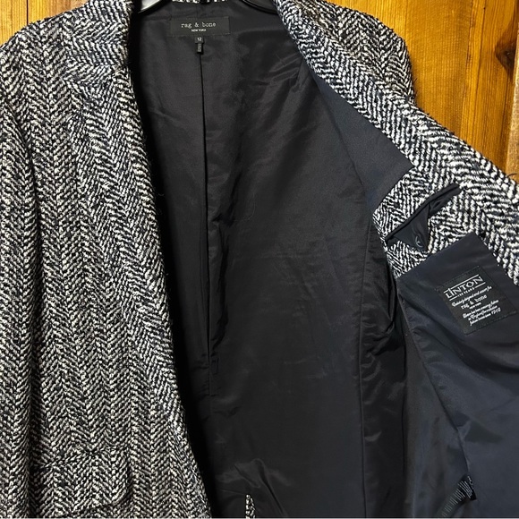 RAG & BONE Ames Linton Blazer Jacket Black White Herringbone Tweed Size 12 EUC - Picture 14 of 16